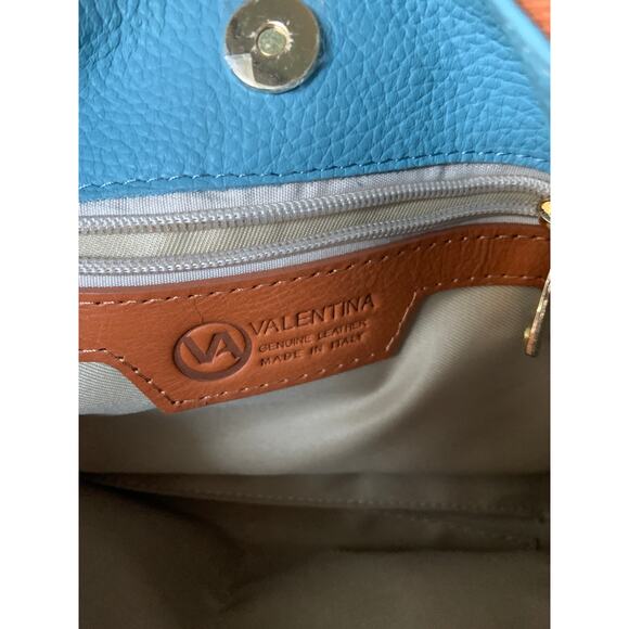 Valentina Italia Light Blue Pebbled Cross Body Bag Purse Genuine Leather - Picture 4 of 11